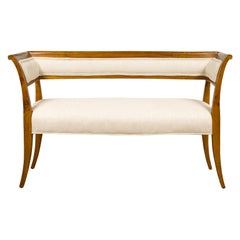 Austrian 1850s Biedermeier Upholstered Settee with Out-Scrolling Back and Arms