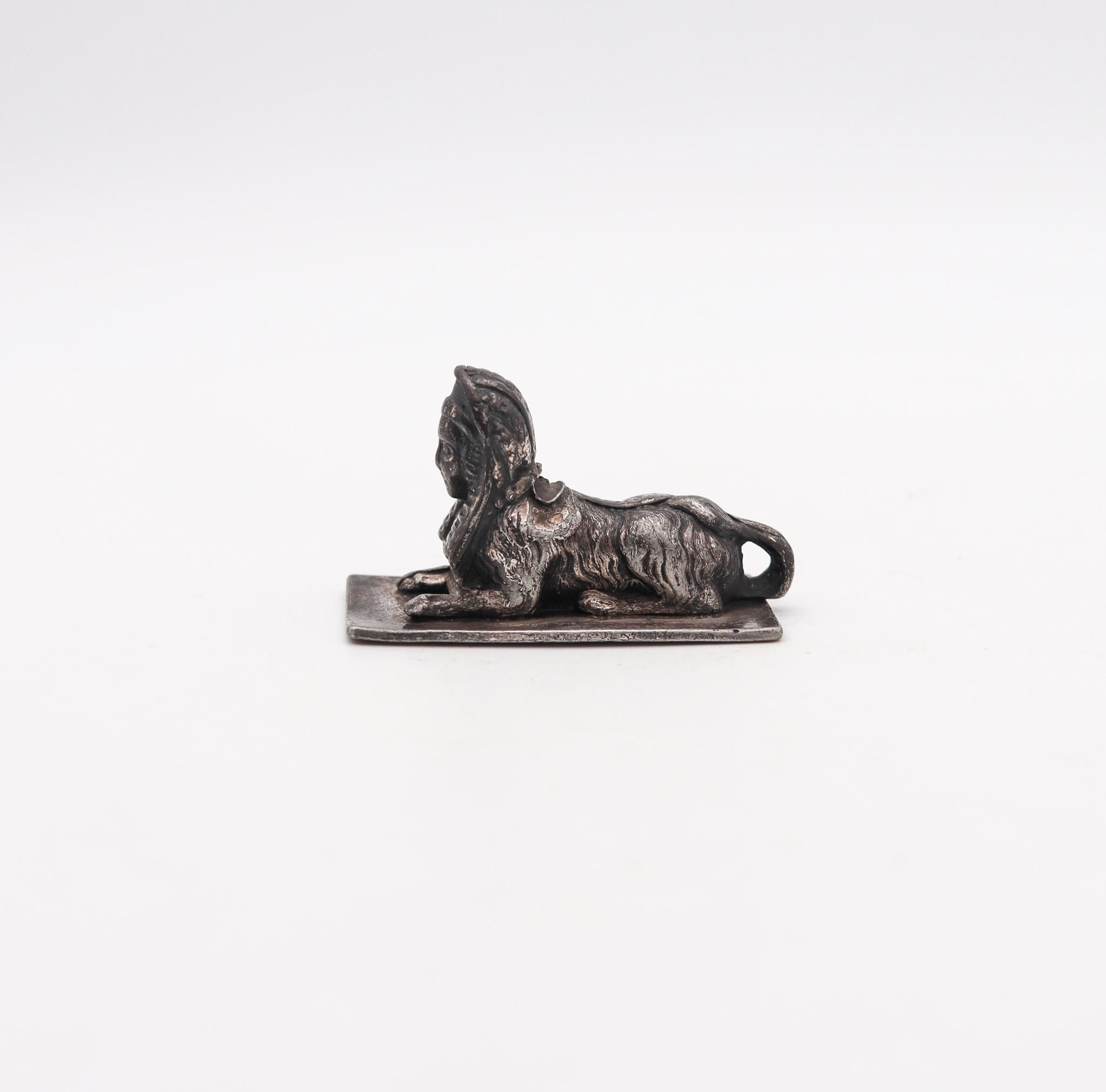 Hand-Crafted Austrian 1870 Egyptian Revival Sphinx Paper Weight In .800 Sterling Silver For Sale