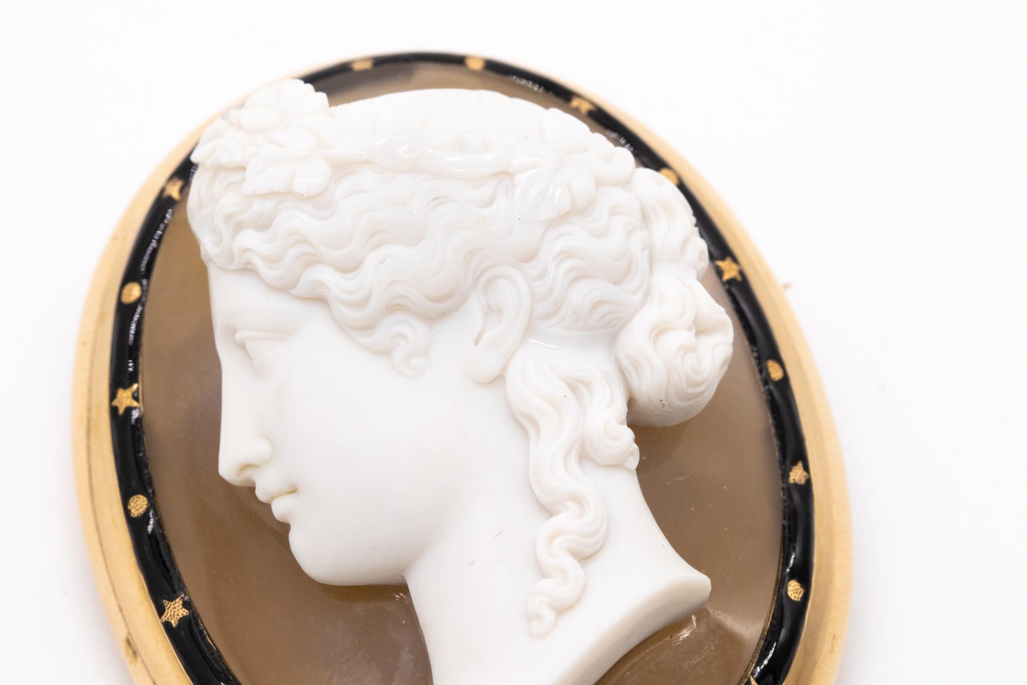 Austrian 1870 Vienna Carved Agate Cameo of Heba in 18kt Yellow Gold with Enamel For Sale 3