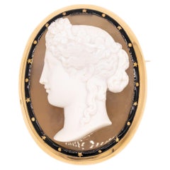 Austrian 1870 Vienna Carved Agate Cameo of Heba in 18kt Yellow Gold with Enamel