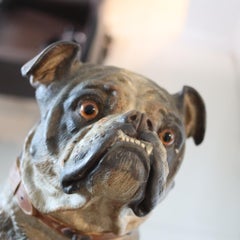 AUSTRIAN 1890 Decorative Seated Bull Dog In Polychrome Terracotta Model