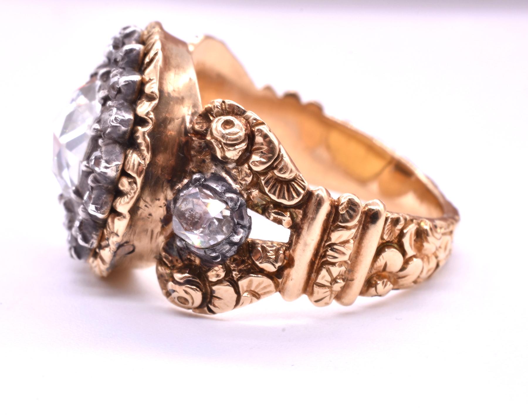 Austrian 18 Karat Rose Diamond Repousse Ring In Excellent Condition In Baltimore, MD