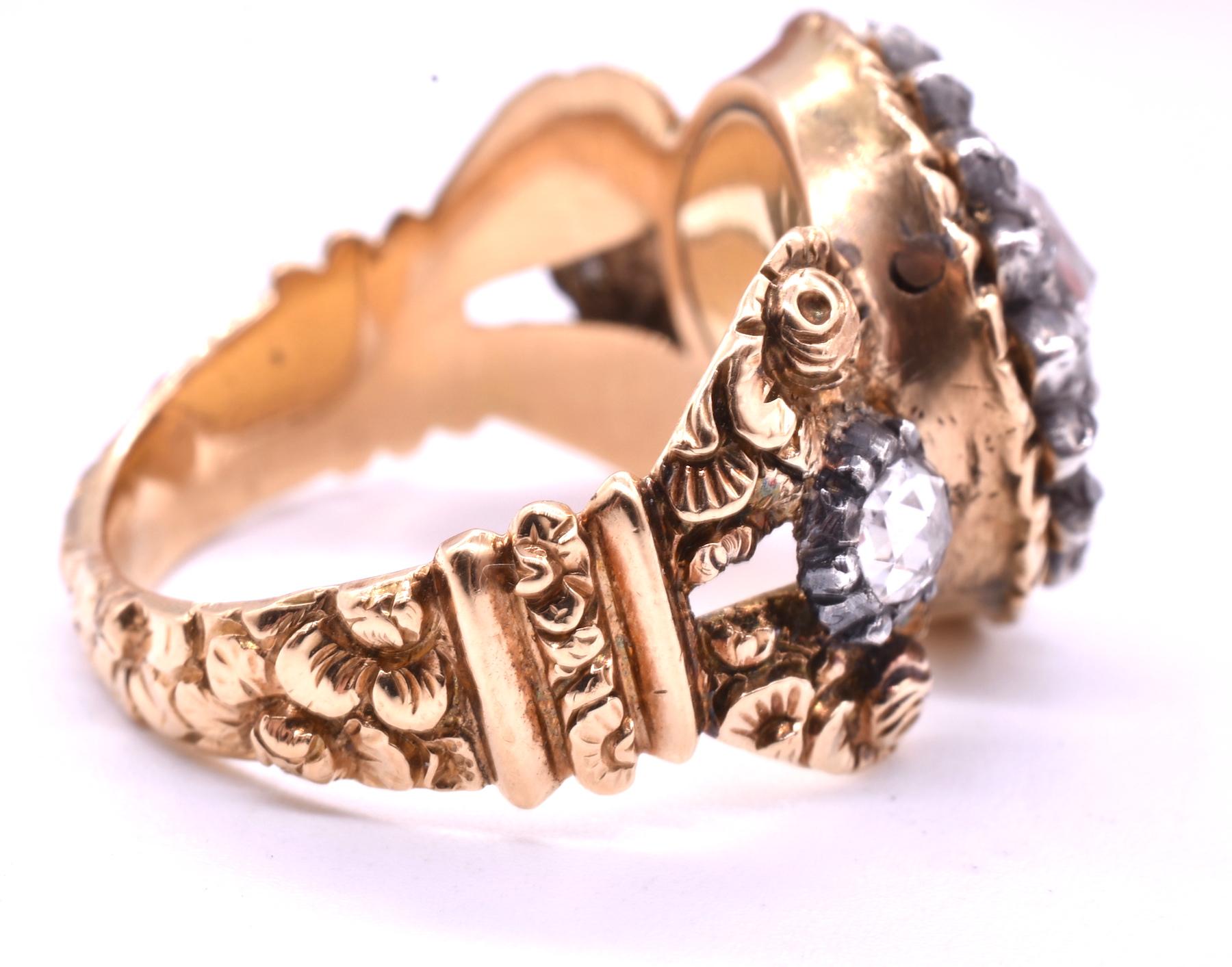 Women's or Men's Austrian 18 Karat Rose Diamond Repousse Ring