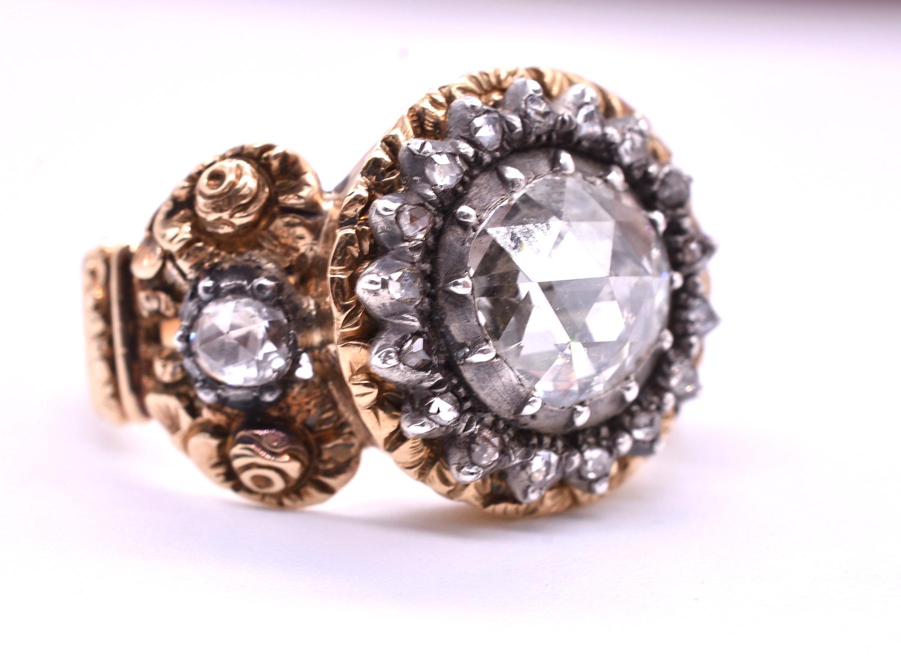 Austrian 18 Karat Rose Diamond Repousse Ring 1