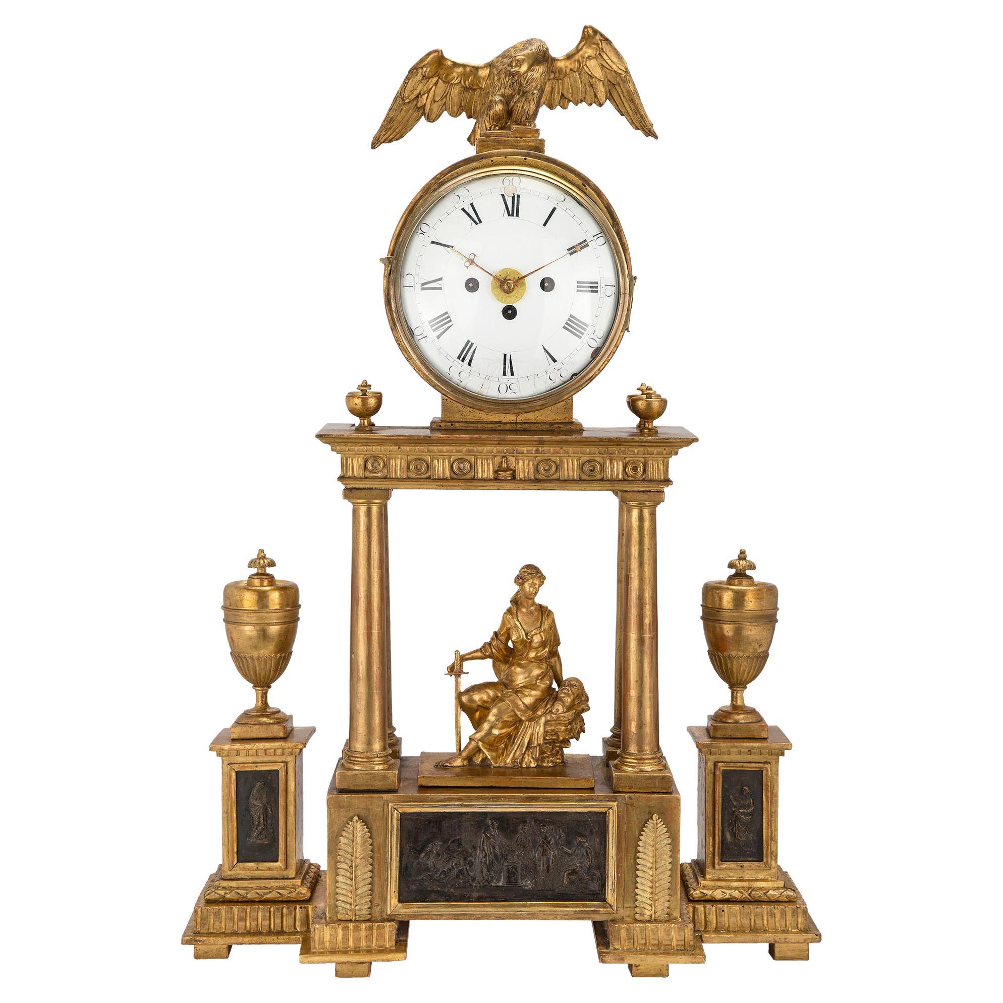 Austrian 18th Century Giltwood and Mecca Blind Mans Clock For Sale