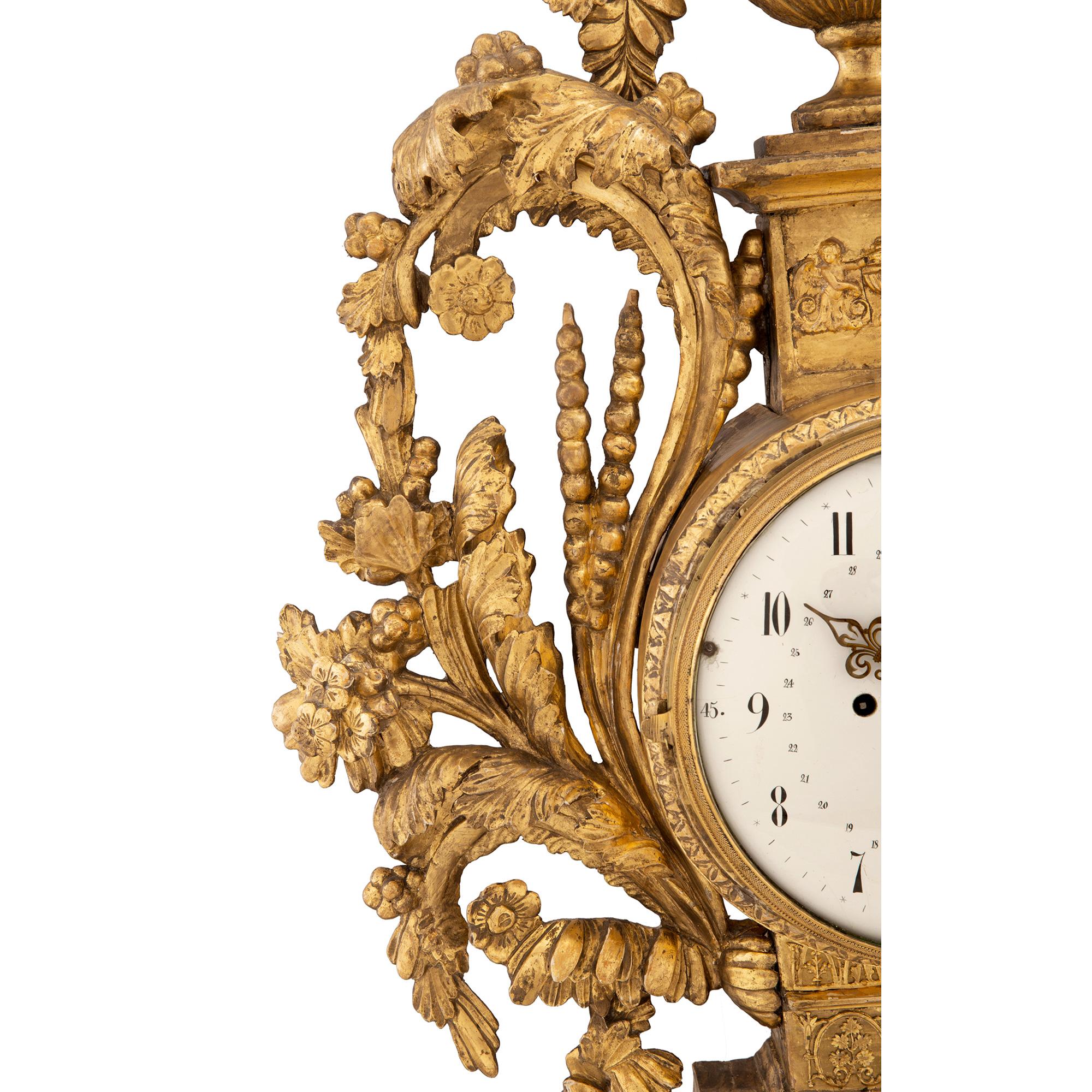18th Century and Earlier Austrian 18th Century Louis XVI Period Giltwood Cartel Blind Man’s Clock For Sale