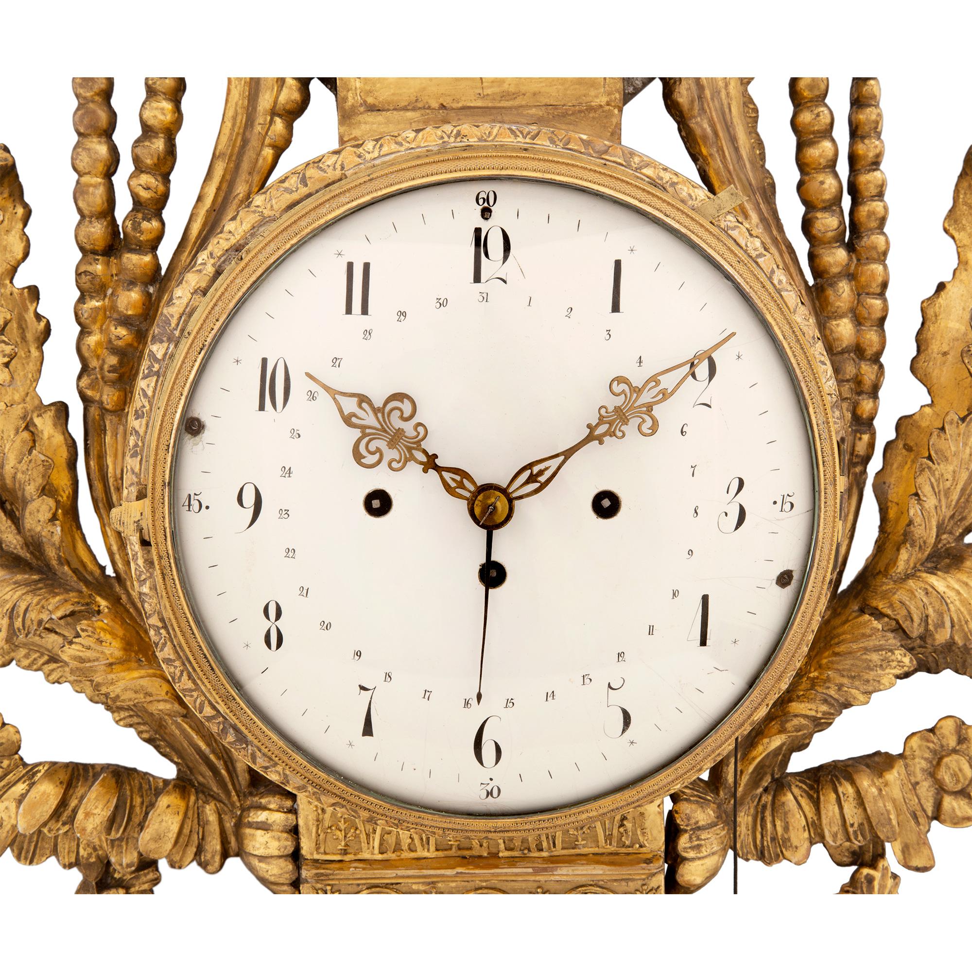 Austrian 18th Century Louis XVI Period Giltwood Cartel Blind Man’s Clock For Sale 1