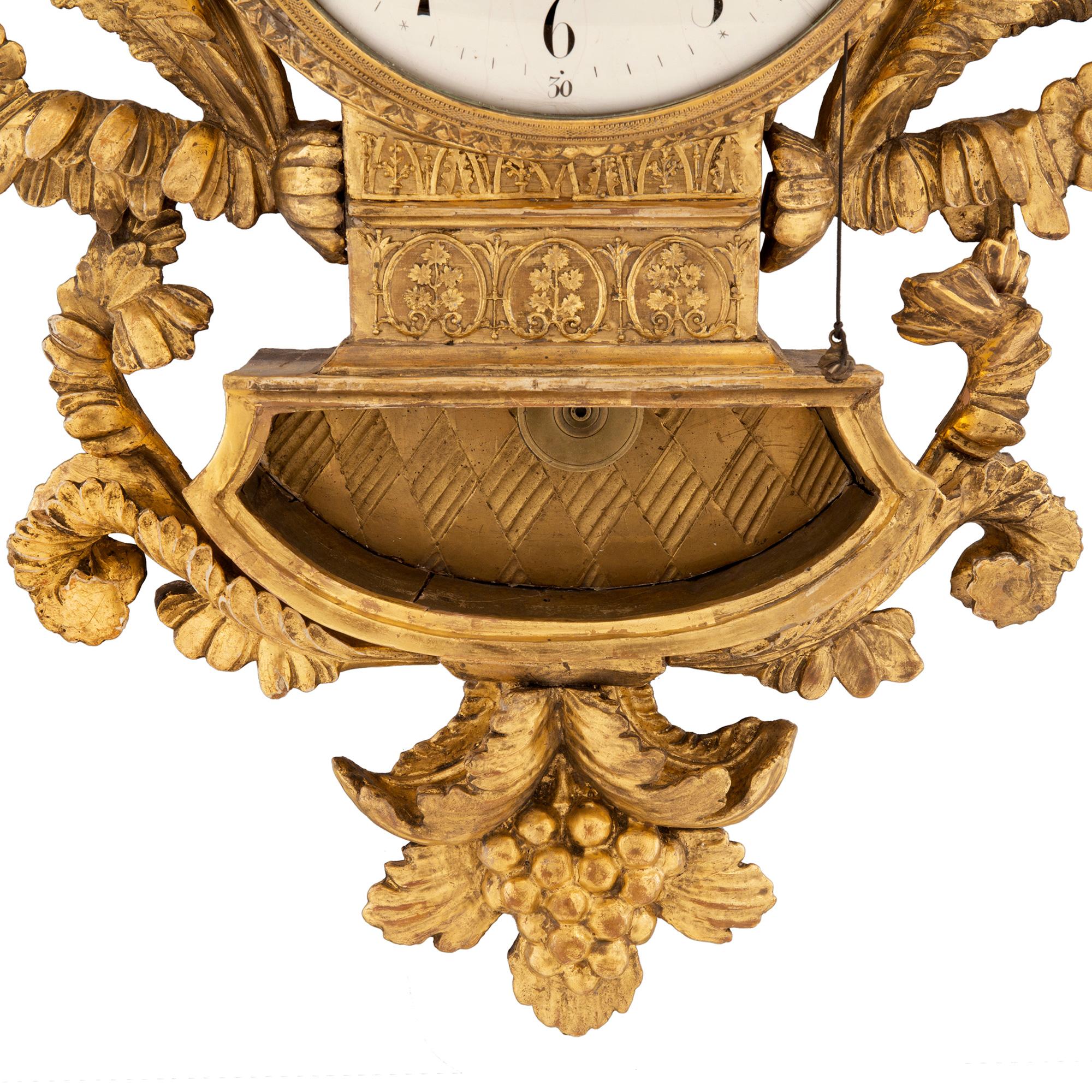 Austrian 18th Century Louis XVI Period Giltwood Cartel Blind Man’s Clock For Sale 2