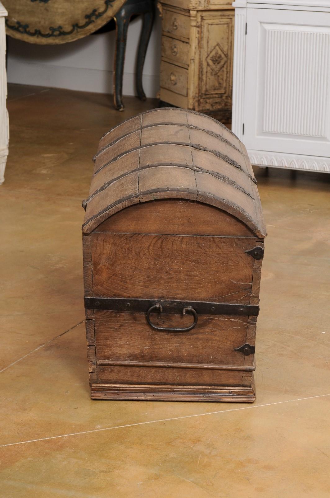 Austrian 18th Century Oak Trunk with Domed Lid and Ornate Iron Hardware 7
