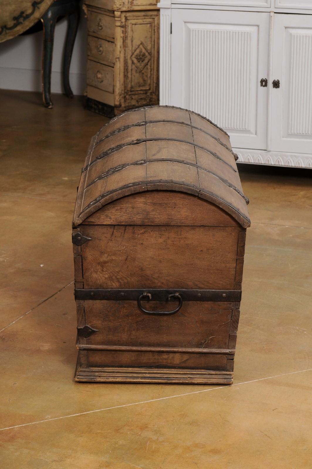 Austrian 18th Century Oak Trunk with Domed Lid and Ornate Iron Hardware 8