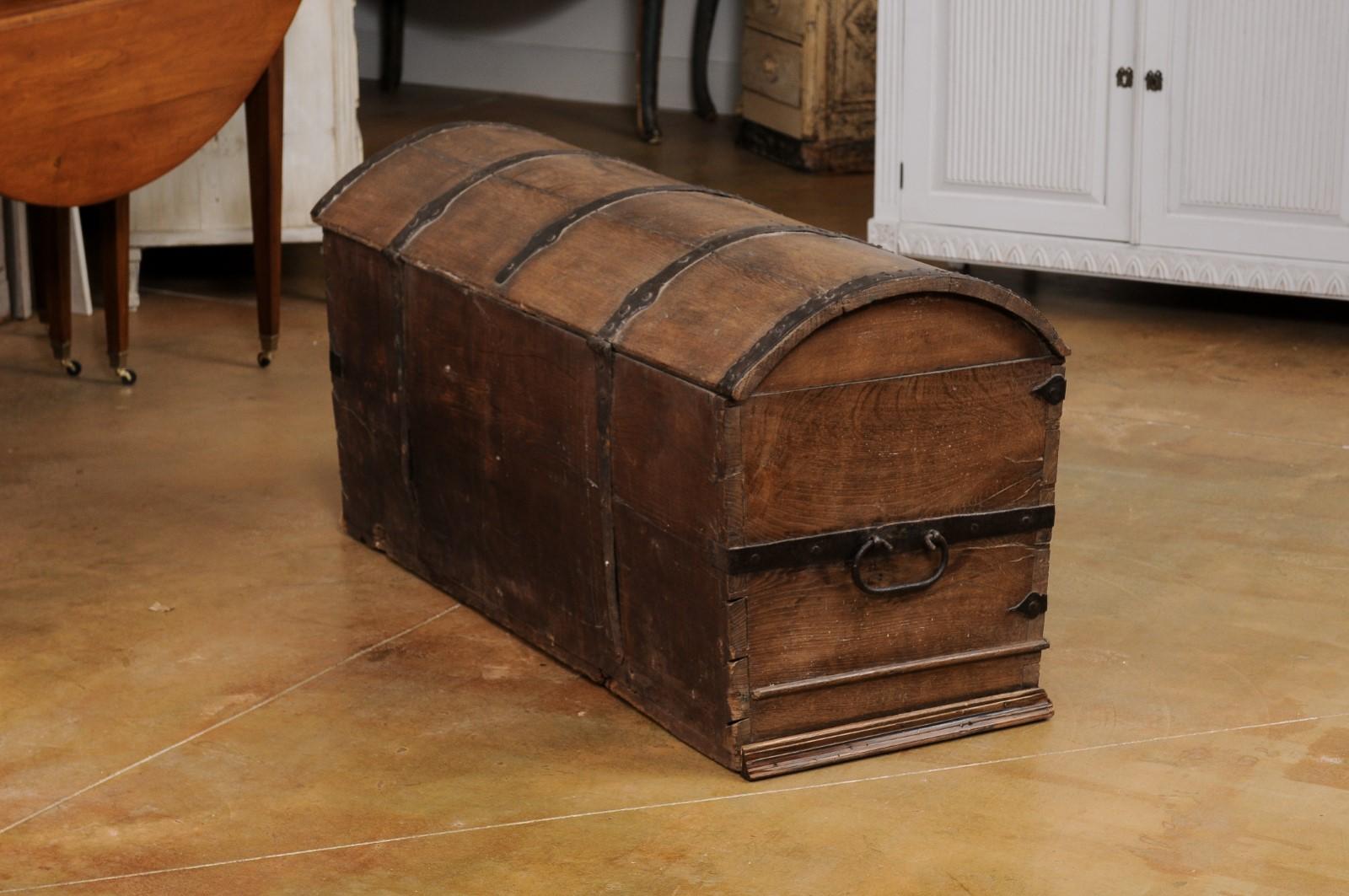 Austrian 18th Century Oak Trunk with Domed Lid and Ornate Iron Hardware 9