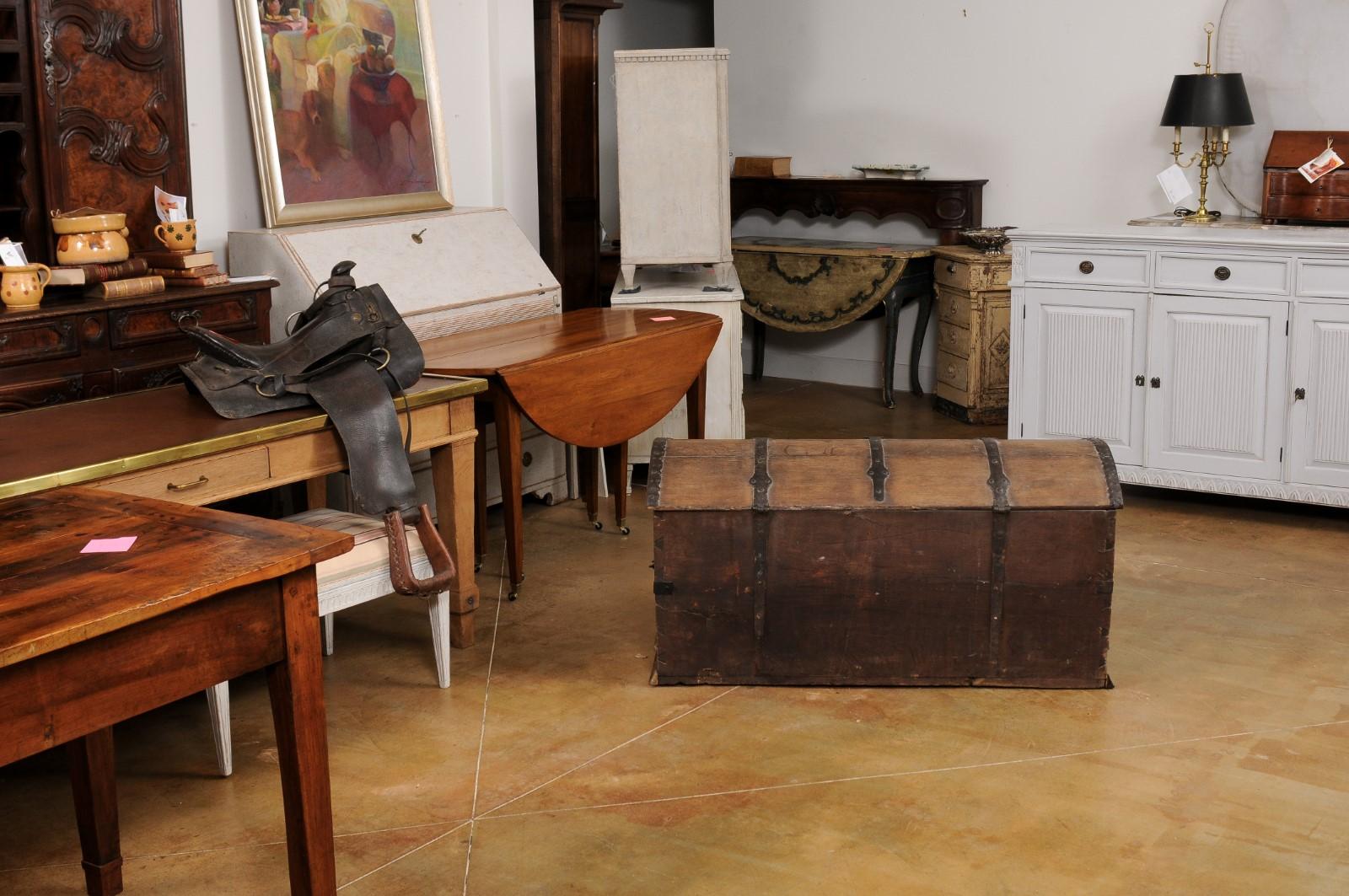 Austrian 18th Century Oak Trunk with Domed Lid and Ornate Iron Hardware 5