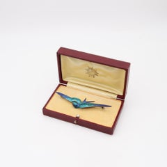 AUSTRIACO 1900 Art Nouveau Fire-Enamel Flying Pigeon En Sterling Con Ruby En Caja