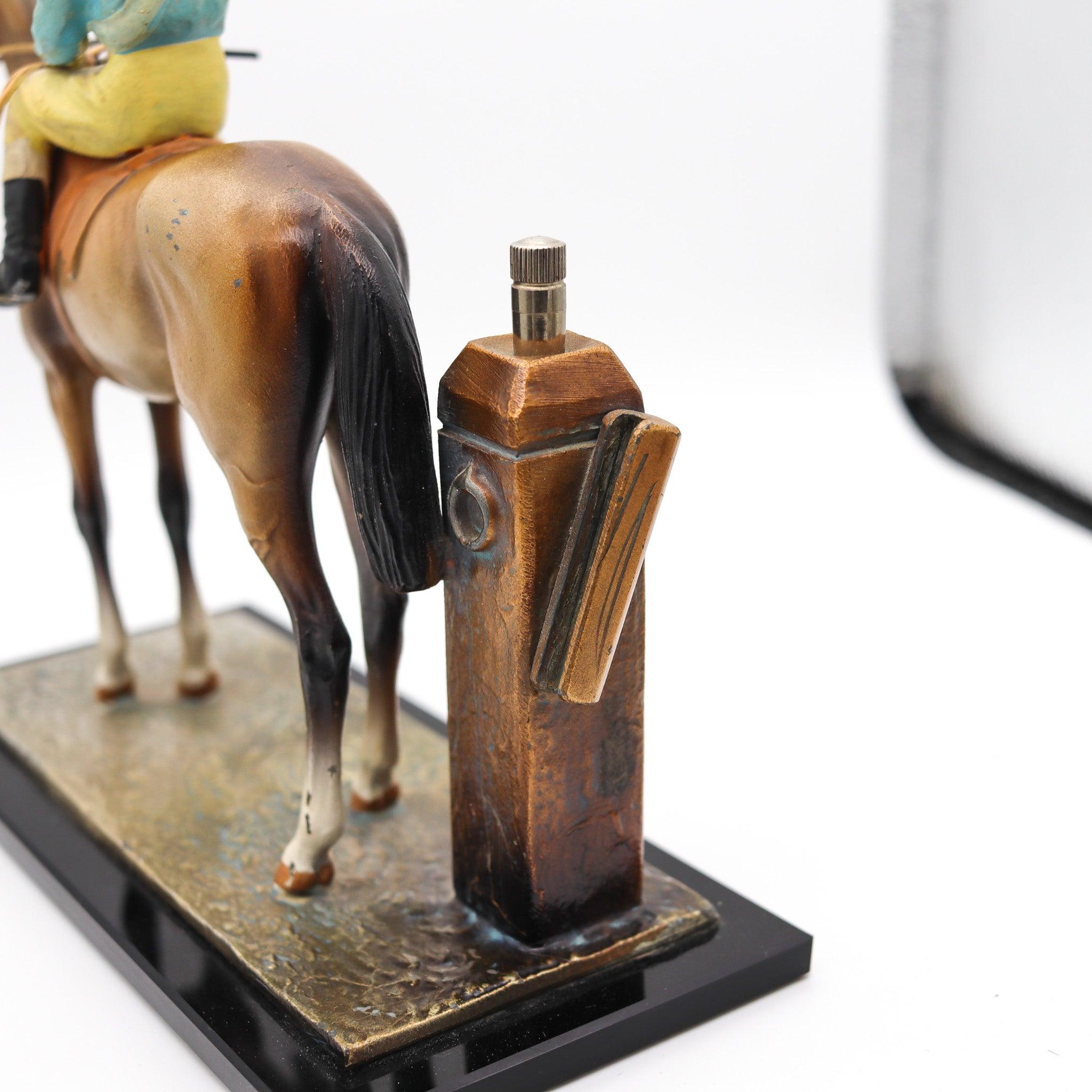 AUSTRIAN 1915 Sculptural Enameled Racehorse With Jockey Table-Desk Striker In Excellent Condition For Sale In Miami, FL