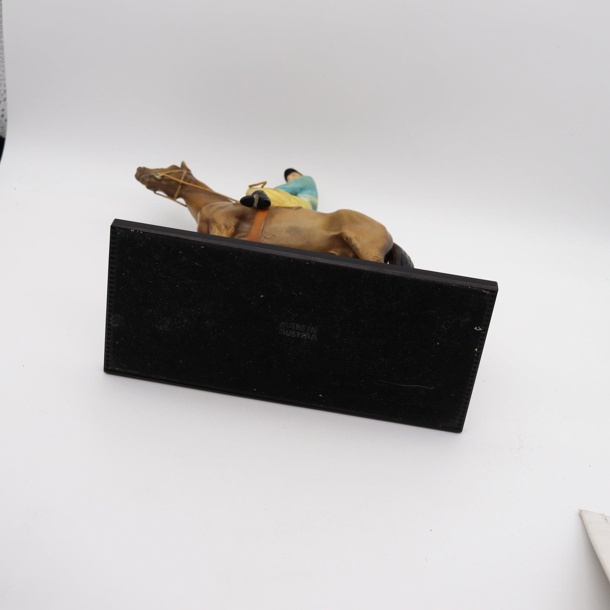 AUSTRIAN 1915 Sculptural Enameled Racehorse With Jockey Table-Desk Striker For Sale 2