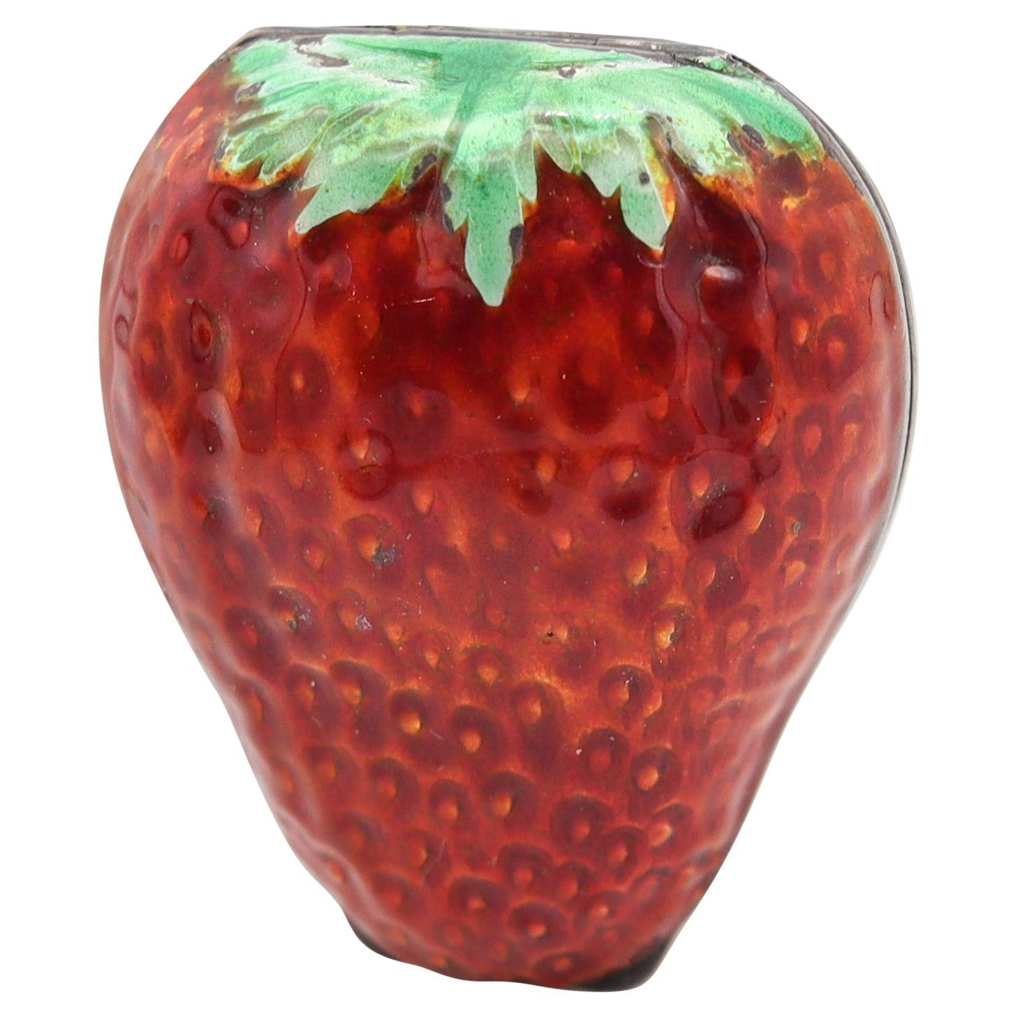 AUSTRIAN 1915 Strawberry Shaped Enameled Pill Box In .900 Sterling Silver For Sale