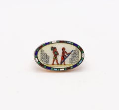 Austrian 1920 Deco Egyptian Revival Ring 14Kt Yellow Gold With Guilloche Enamel