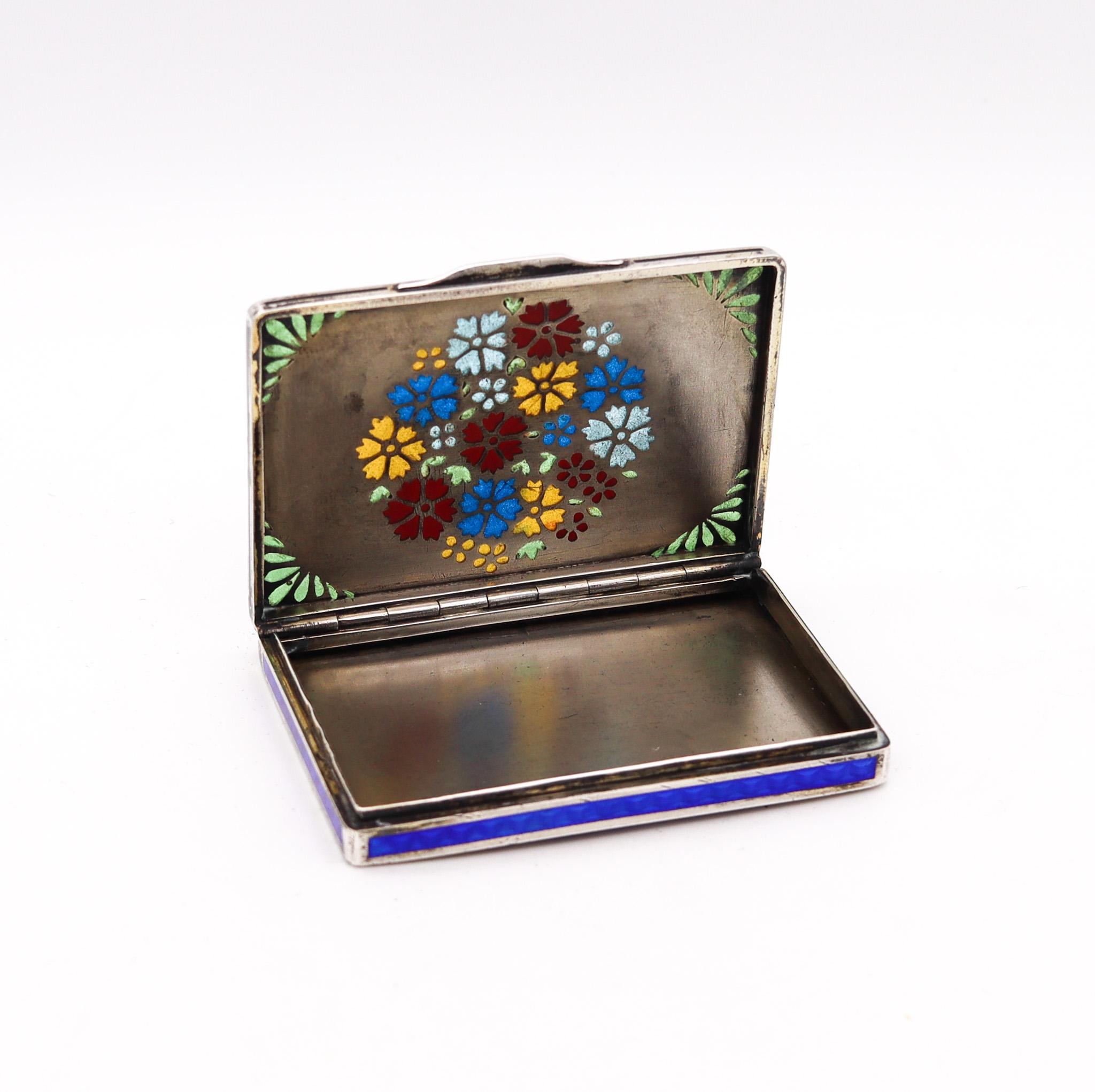 Early 20th Century Austrian 1925 Art Deco Plique à jour Enameled Box In .900 Sterling Silver For Sale