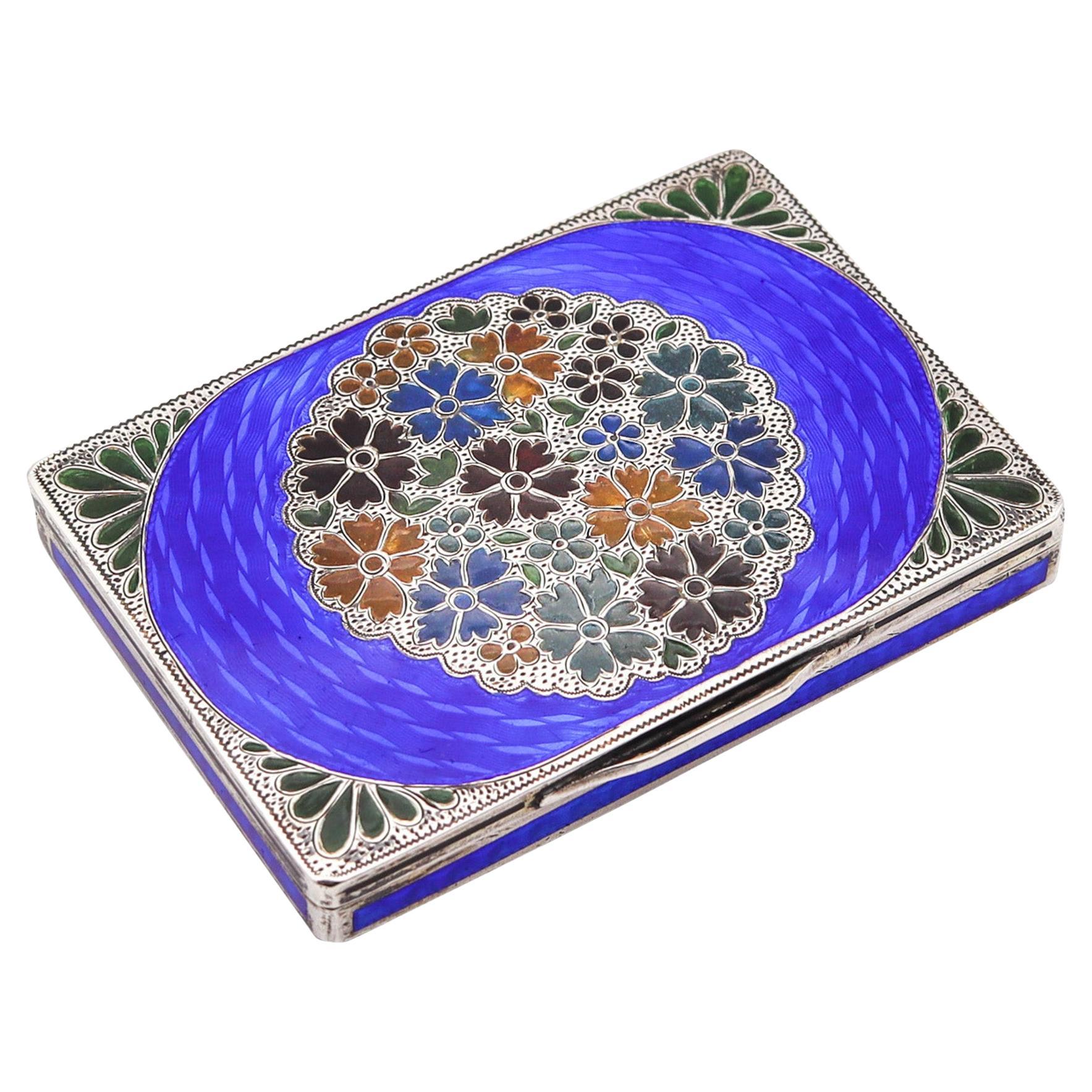 Austrian 1925 Art Deco Plique à jour Enameled Box In .900 Sterling Silver