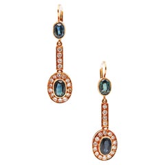 Orecchini Art Deco AUSTRIAN 1930 in oro 14Kt e 5,66 Ctw di diamanti e zaffiri