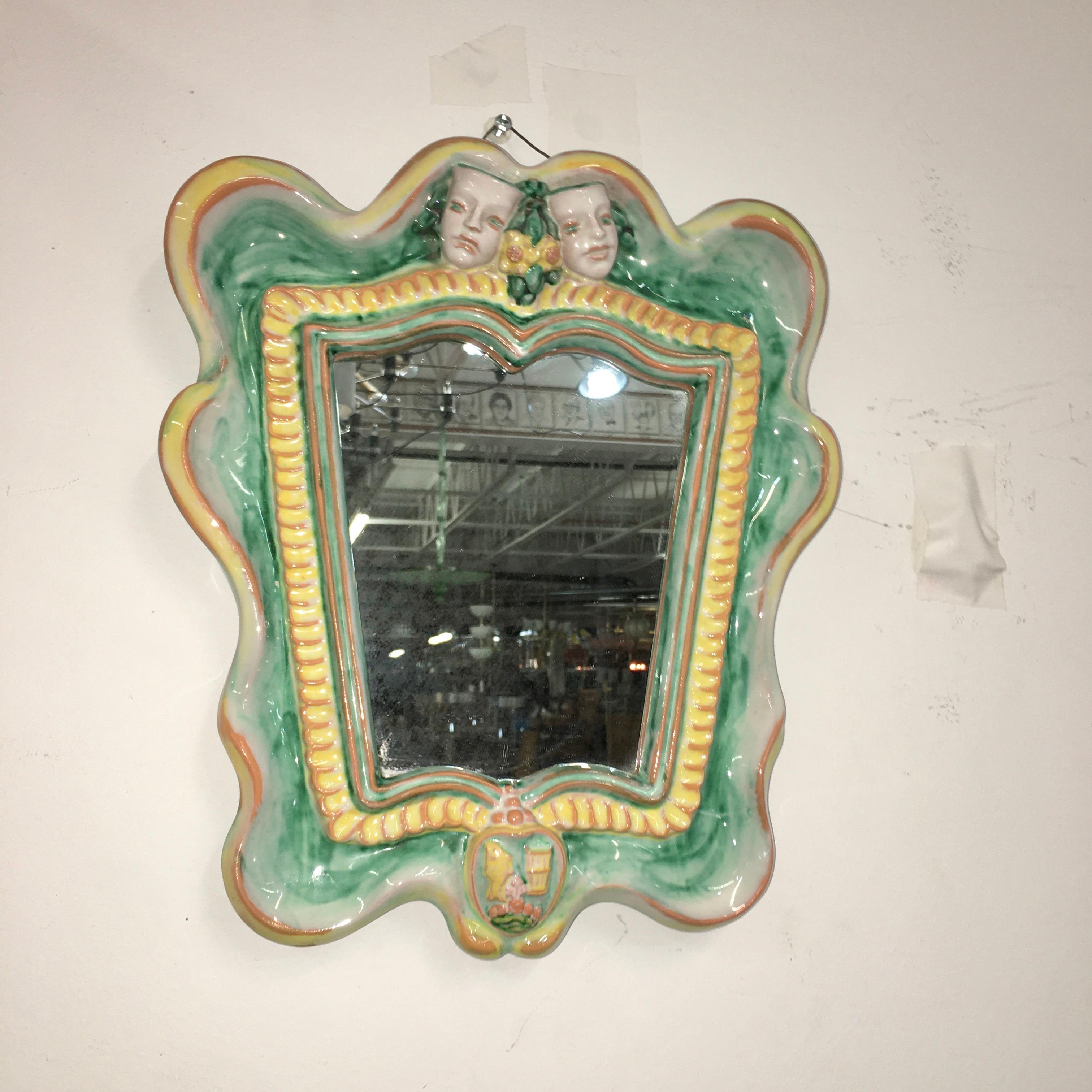 Glazed Austrian 1930s Art Deco Mirror by Gmundner Keramik