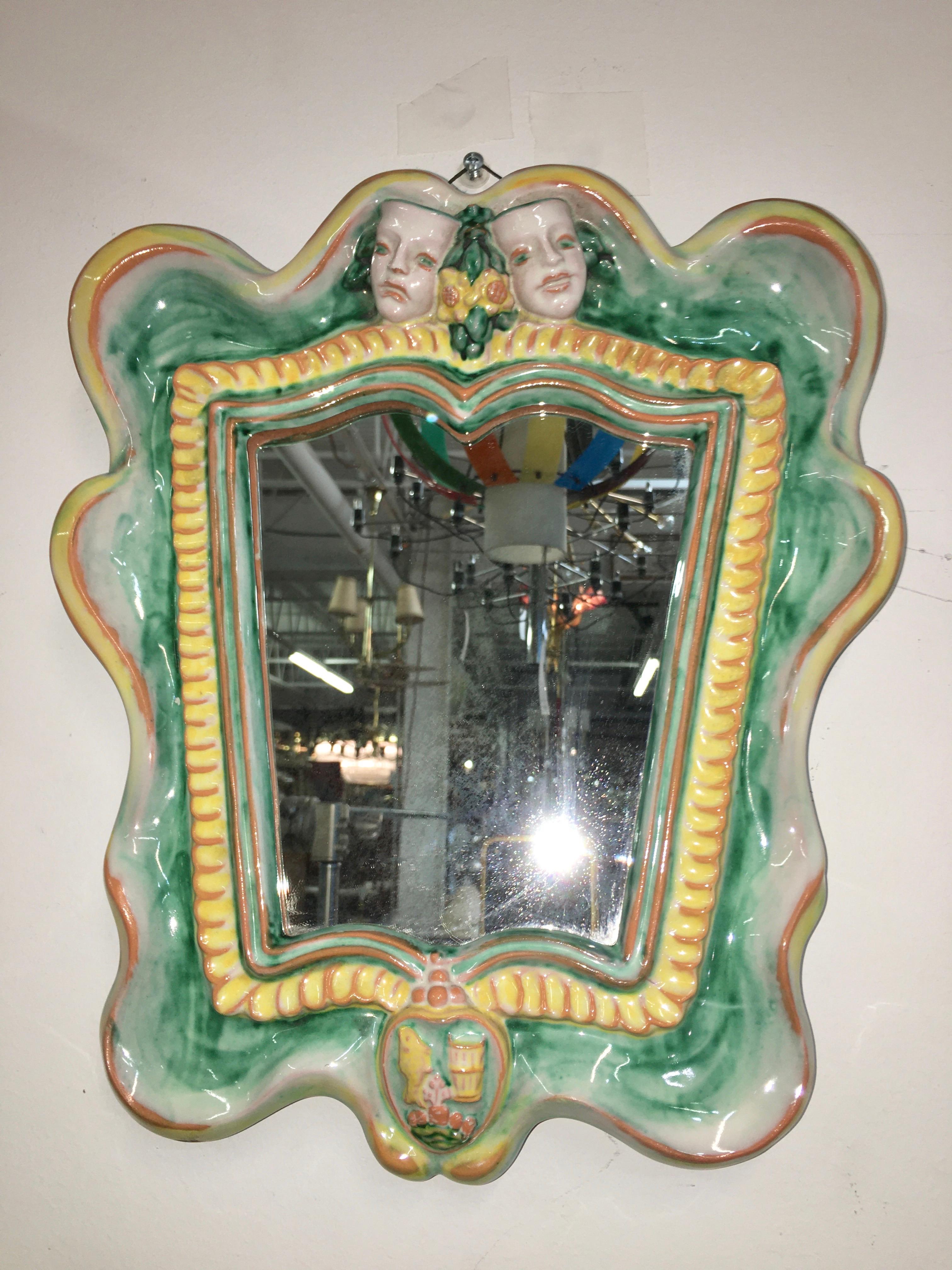 Austrian 1930s Art Deco Mirror by Gmundner Keramik In Good Condition In Hanover, MA