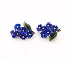 Austrian 1950 Floral Bouquet Clip Earrings 18Kt Gold with Diamonds & Gemstones