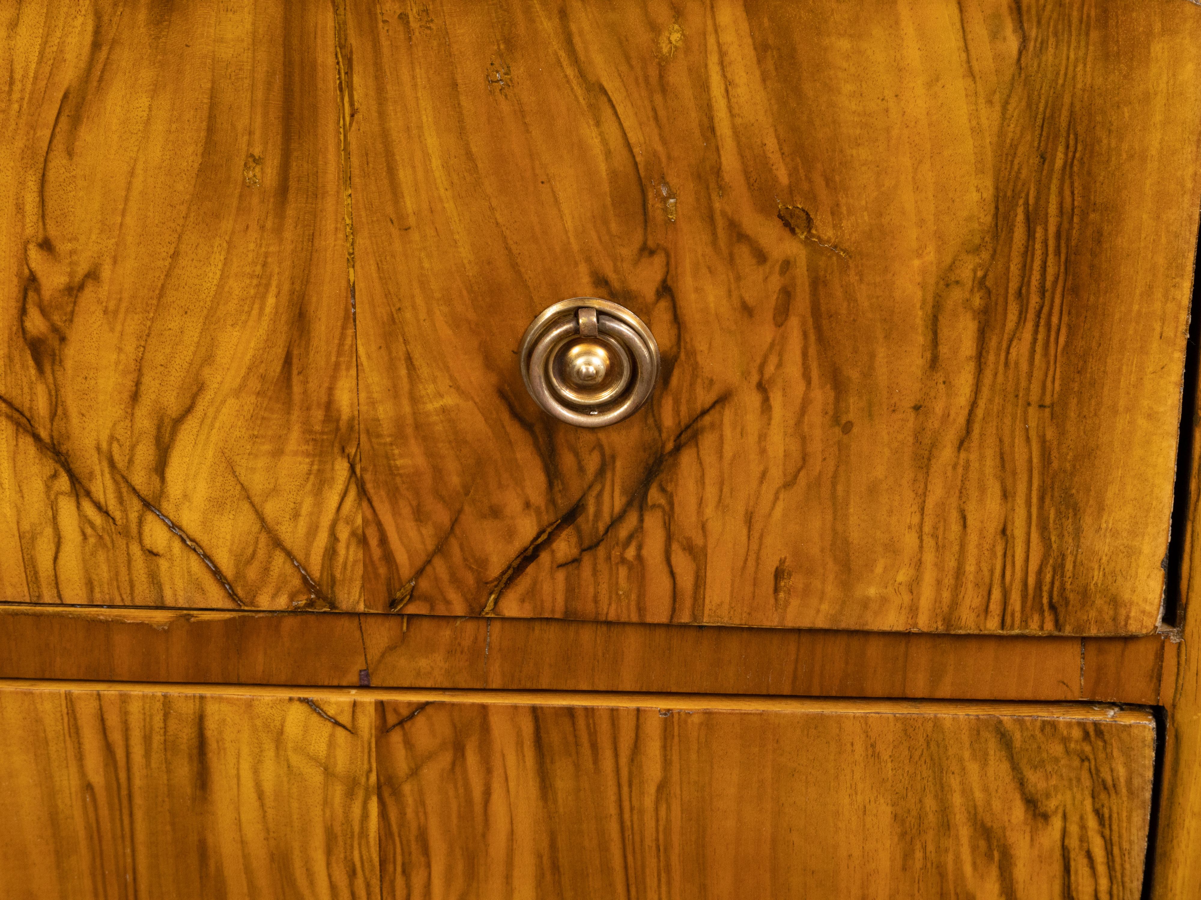 Brass Austrian 19th Century Biedermeier Commode with Three Butterfly Veneered Drawers For Sale