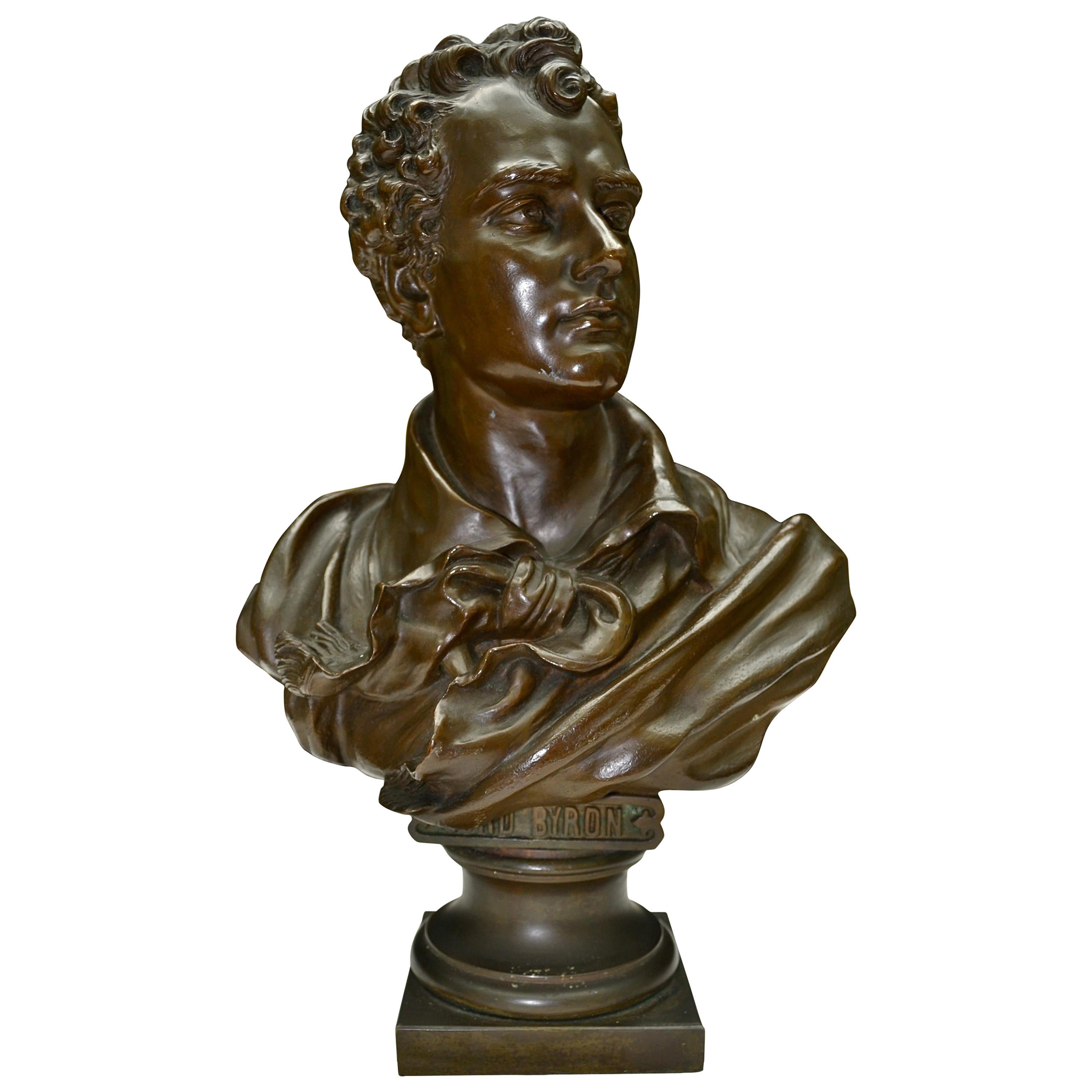 Austrian 19th Century Bronze Bust of Lord Byron Signed Hans Fromm