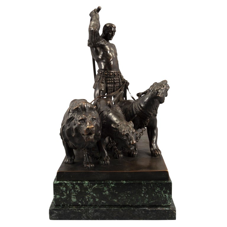 Austrian 19th Century Patinated Bronze and Vert De Patricia Marble Statue For Sale 1