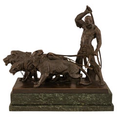 Österreichische Statue aus patinierter Bronze des 19. Jahrhunderts und Vert De Patricia-Marmor