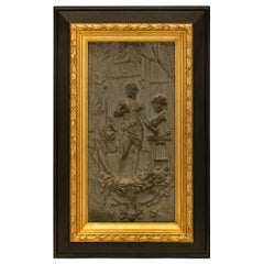 Austrian 19th Century Patinated Bronze, Giltwood and Ebony Wall Plaque