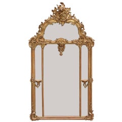 Austrian 19th Century Rococo Style Giltwood Carved and Gesso Overmantel Mirror
