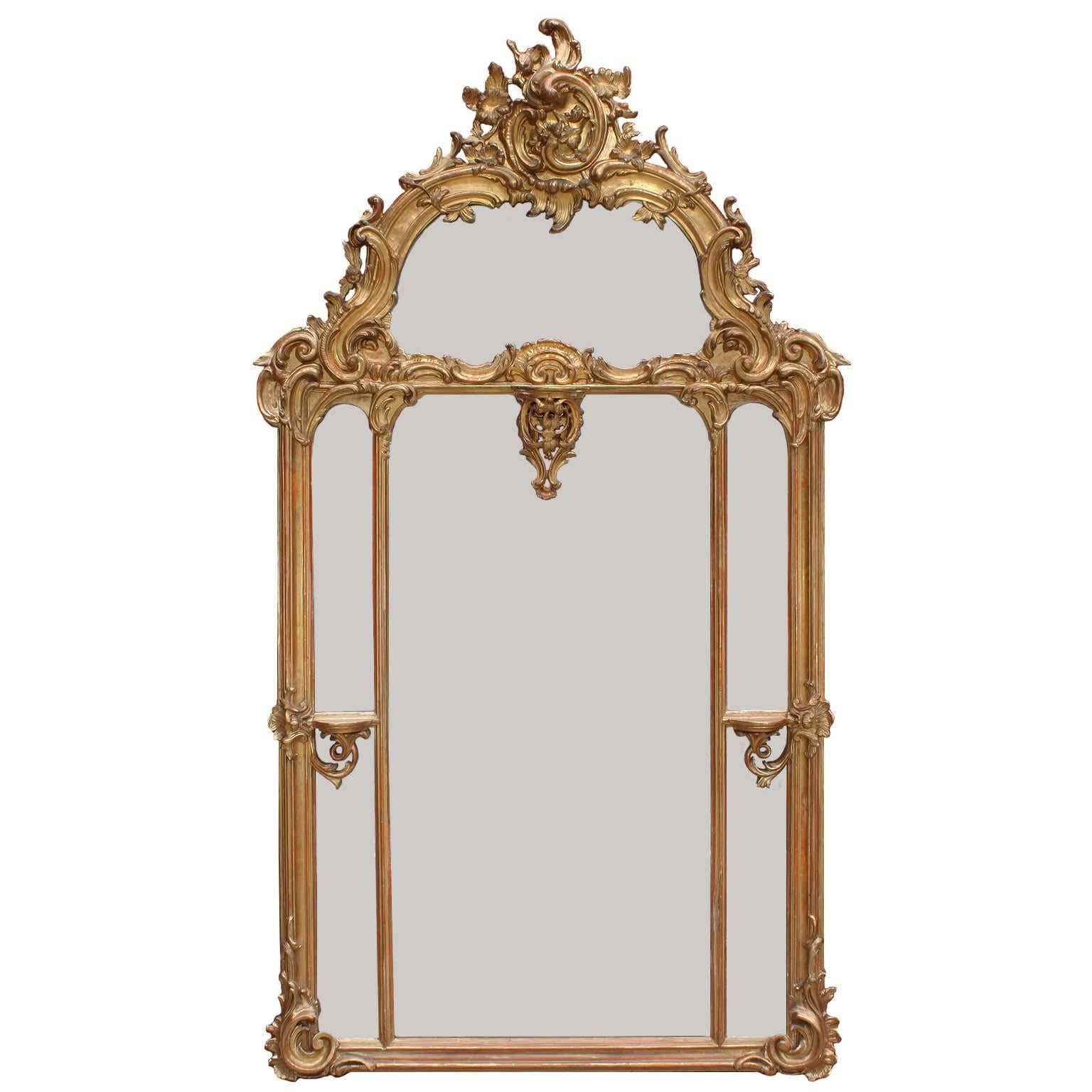 Austrian 19th Century Rococo Style Giltwood Carved and Gesso Overmantel Mirror In Good Condition For Sale In Los Angeles, CA