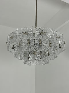 Austrian 7-Light frosted glass Chandelier attributed to Stölzle, 1960s