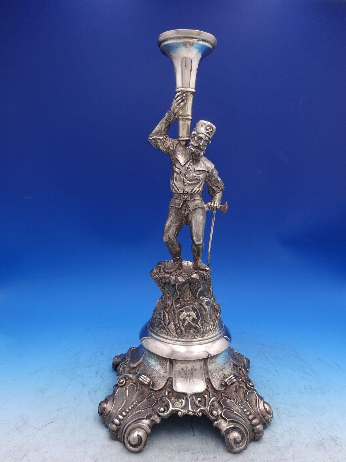 Austrian .800 Silver Candelabra / Epergne 3D Man with Axe 87.9 ozt Vienna #6492 In Excellent Condition For Sale In Big Bend, WI