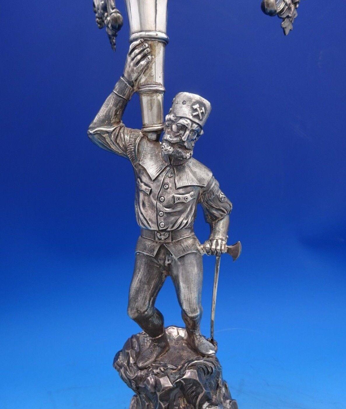19th Century Austrian .800 Silver Candelabra / Epergne 3D Man with Axe 87.9 ozt Vienna #6492 For Sale