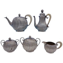 Austrian .800 Silver Tea Set 5-Piece with Swirled Design Made in Vienna