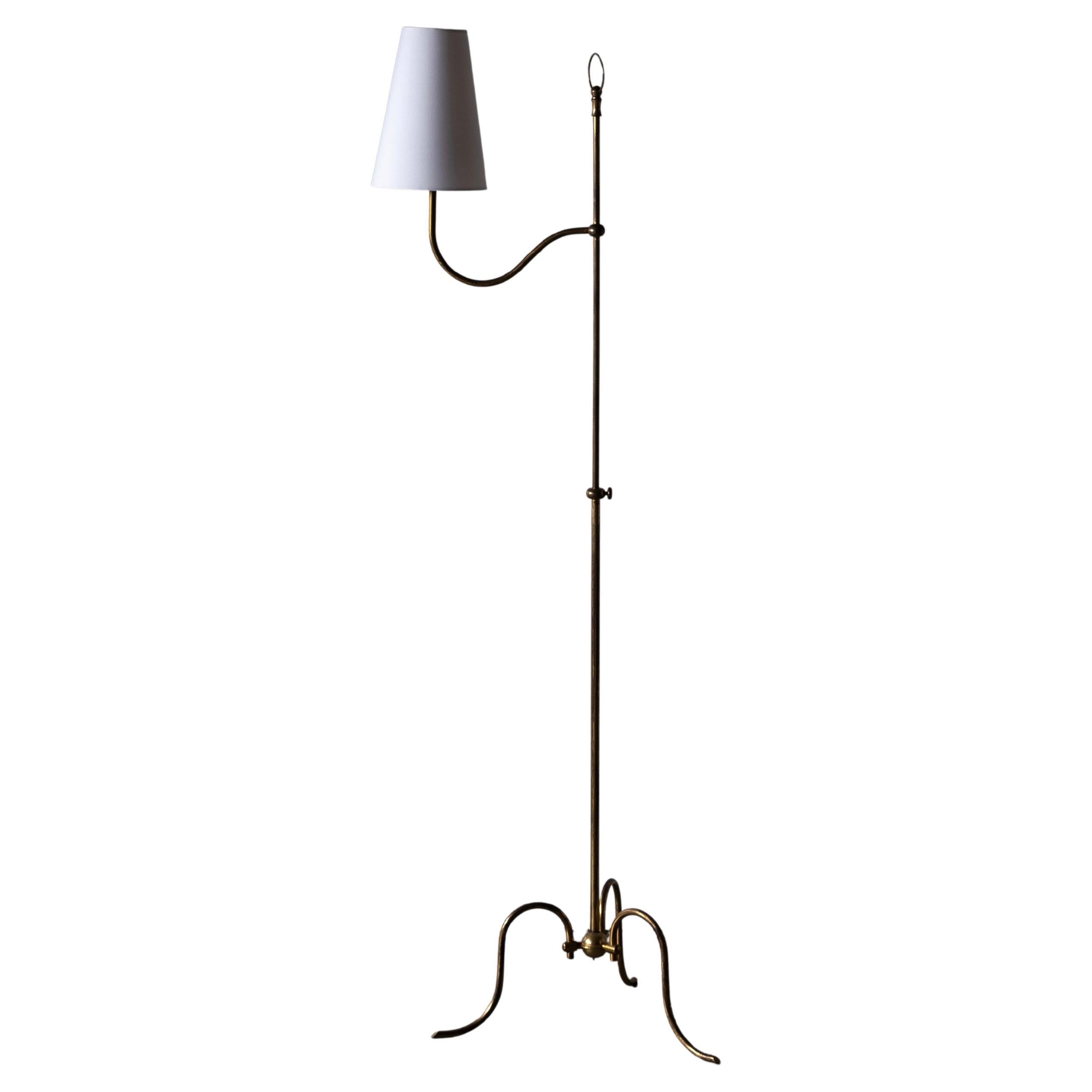 Austrian, Adjustable Floor Lamp, Brass, Fabric, Austria, c. 1940s