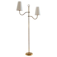 Austrian, Adjustable Floor Lamp, Brass, Fabric, Austria, c. 1950s