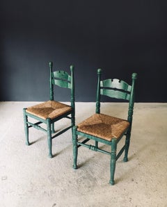 Austrian Alps Rustic Design Green Side Chairs, Austria 1950's