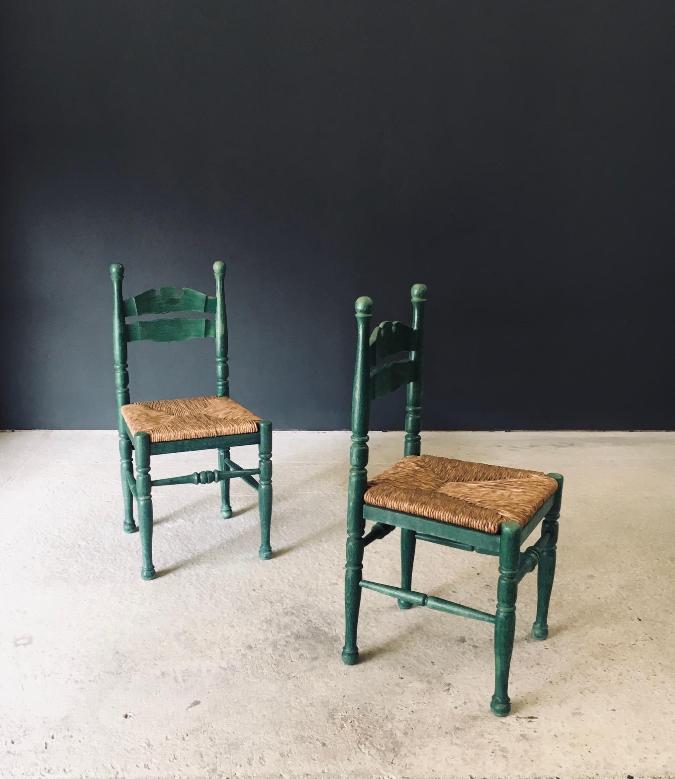 Austrian Alps Rustic Design Green Side Chairs, Austria 1950's For Sale 1