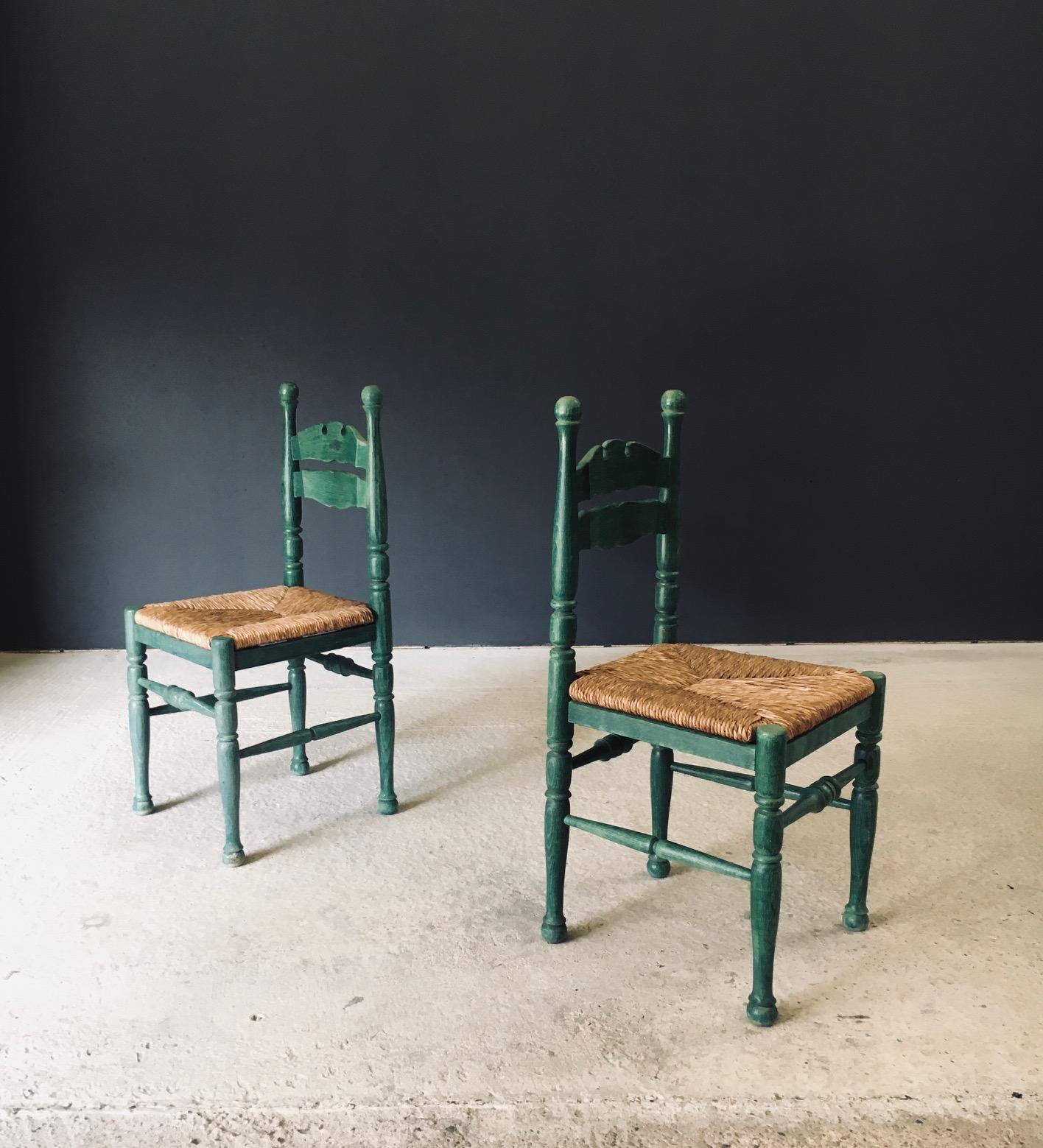 Austrian Alps Rustic Design Green Side Chairs, Austria 1950's For Sale 2