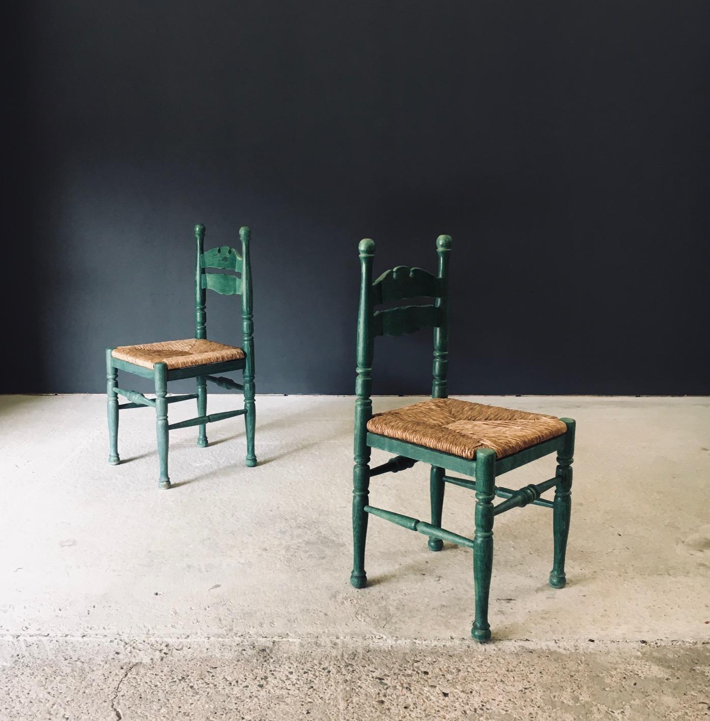 Austrian Alps Rustic Design Green Side Chairs, Austria 1950's For Sale 4