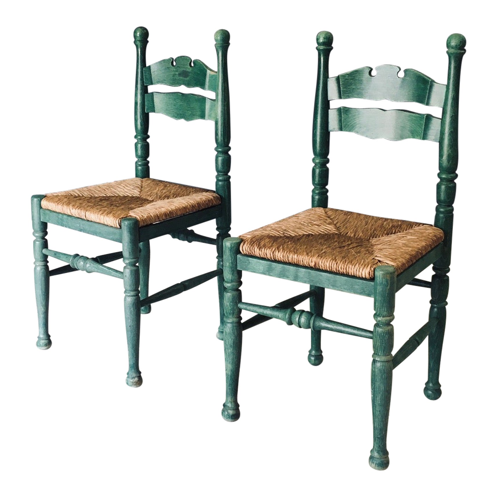 Austrian Alps Rustic Design Green Side Chairs, Austria 1950
s For Sale
