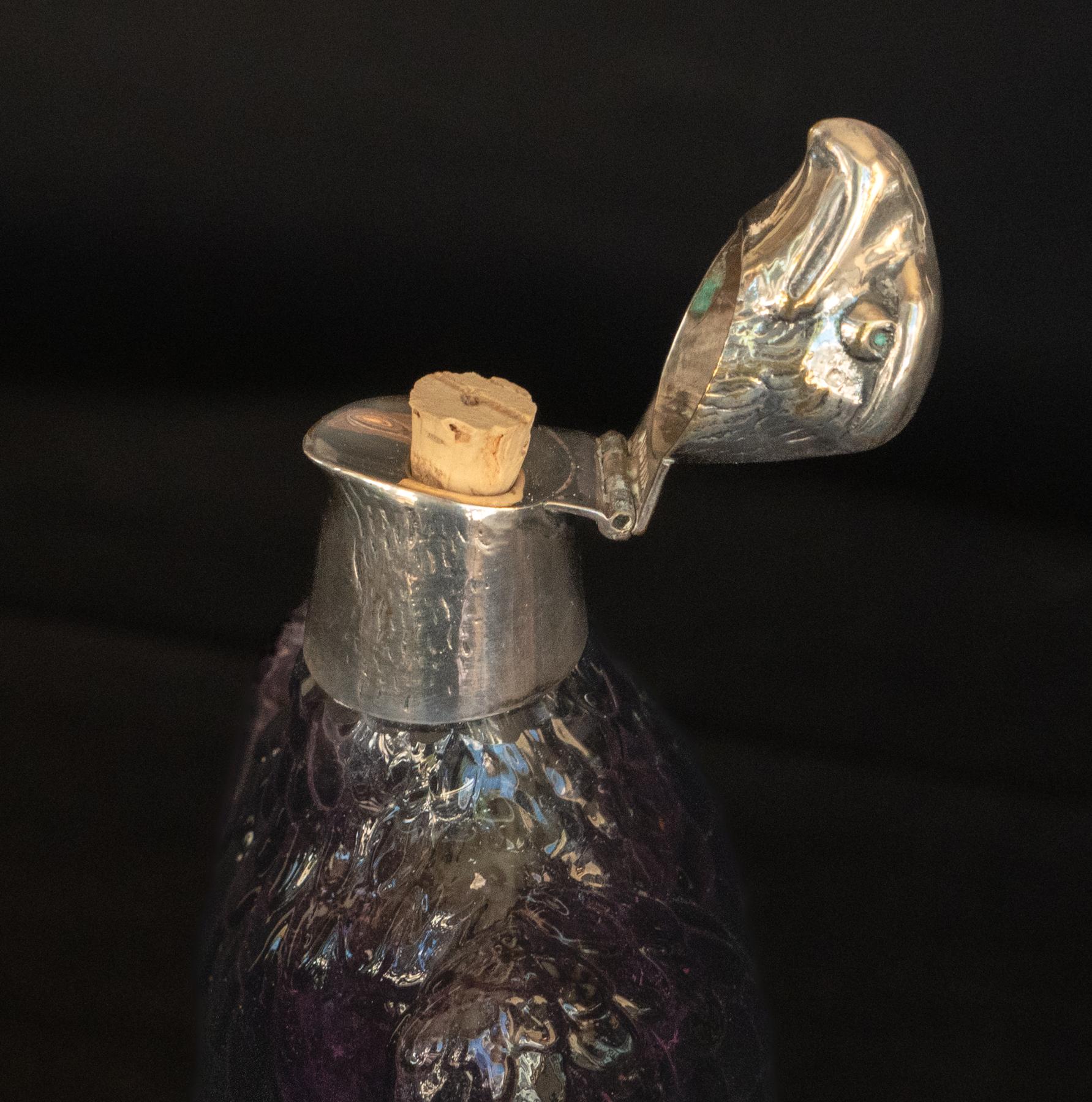 Hand-Crafted Austrian Amethyst Glass and Silver Decanter in the Form of an Eagle