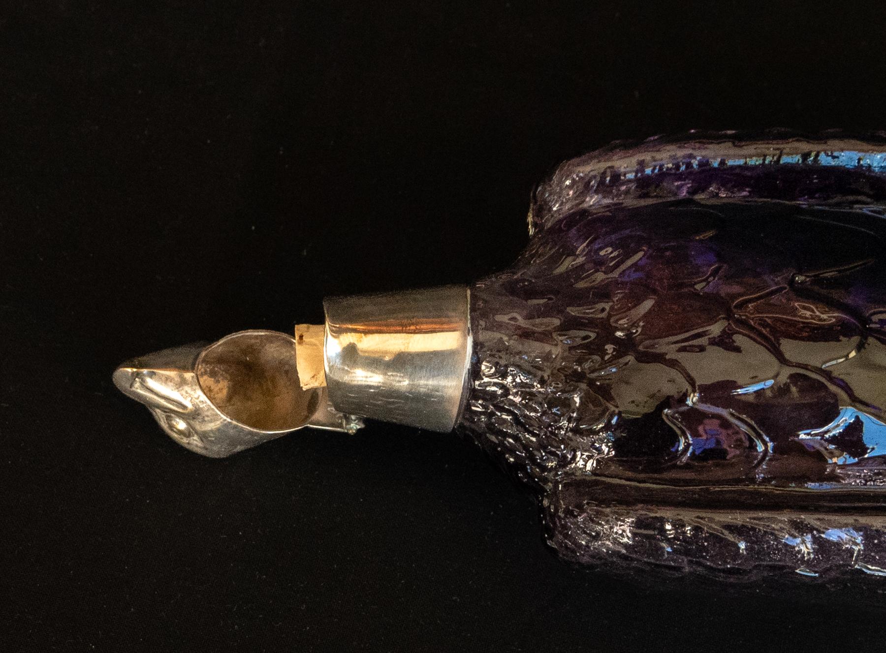 20th Century Austrian Amethyst Glass and Silver Decanter in the Form of an Eagle