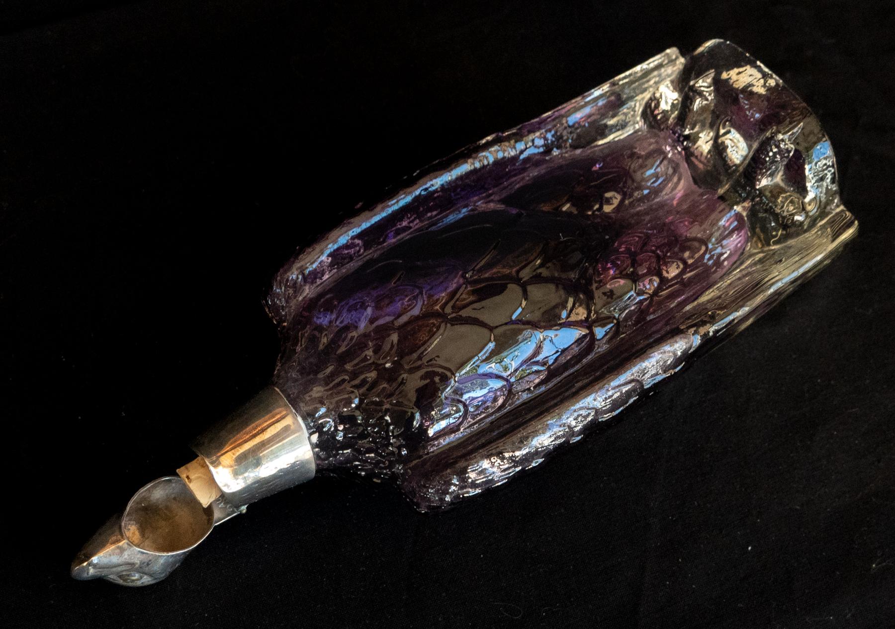 Silver Plate Austrian Amethyst Glass and Silver Decanter in the Form of an Eagle