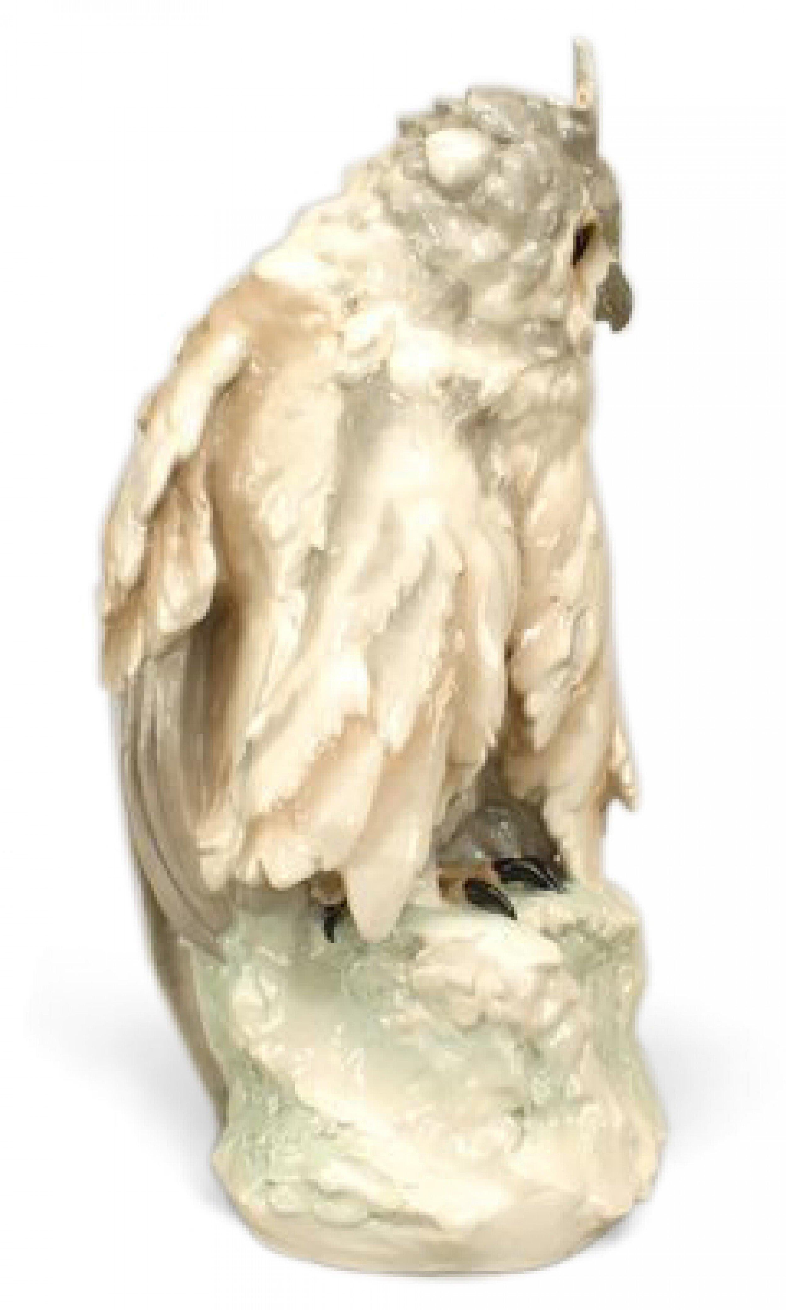 Continental Austrian style (19/20th Cent) white and grey Amphora porcelain figure of owl standing on base (signed).