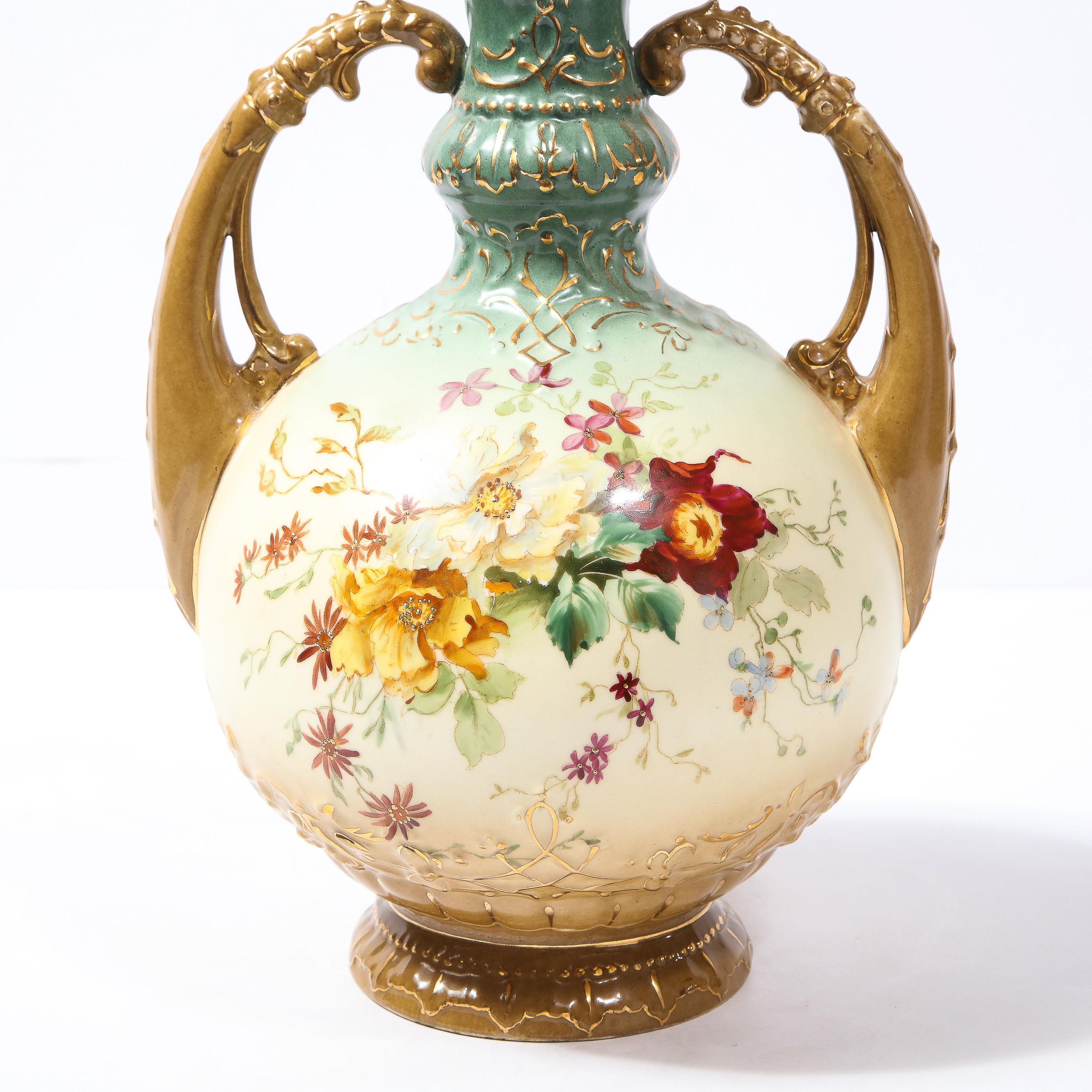 Austrian Antique Art Nouveau Hand Painted Handled Vase by EW For Sale 9